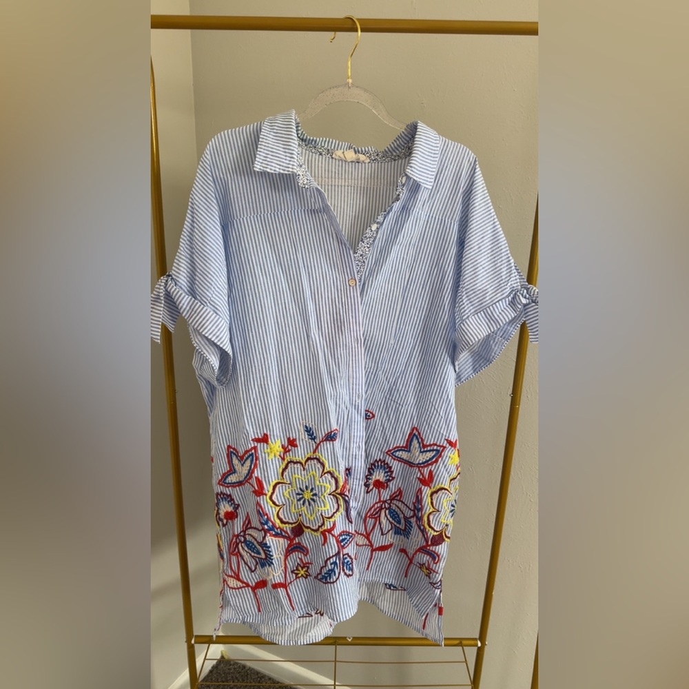Striped Floral Embroidered Blouse